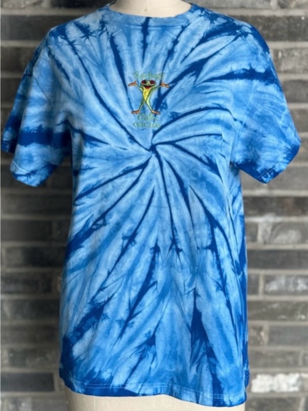 Y2K Rainforest Cafe Gecko Frog Embroidered Blue Tie Dye T Shirt M